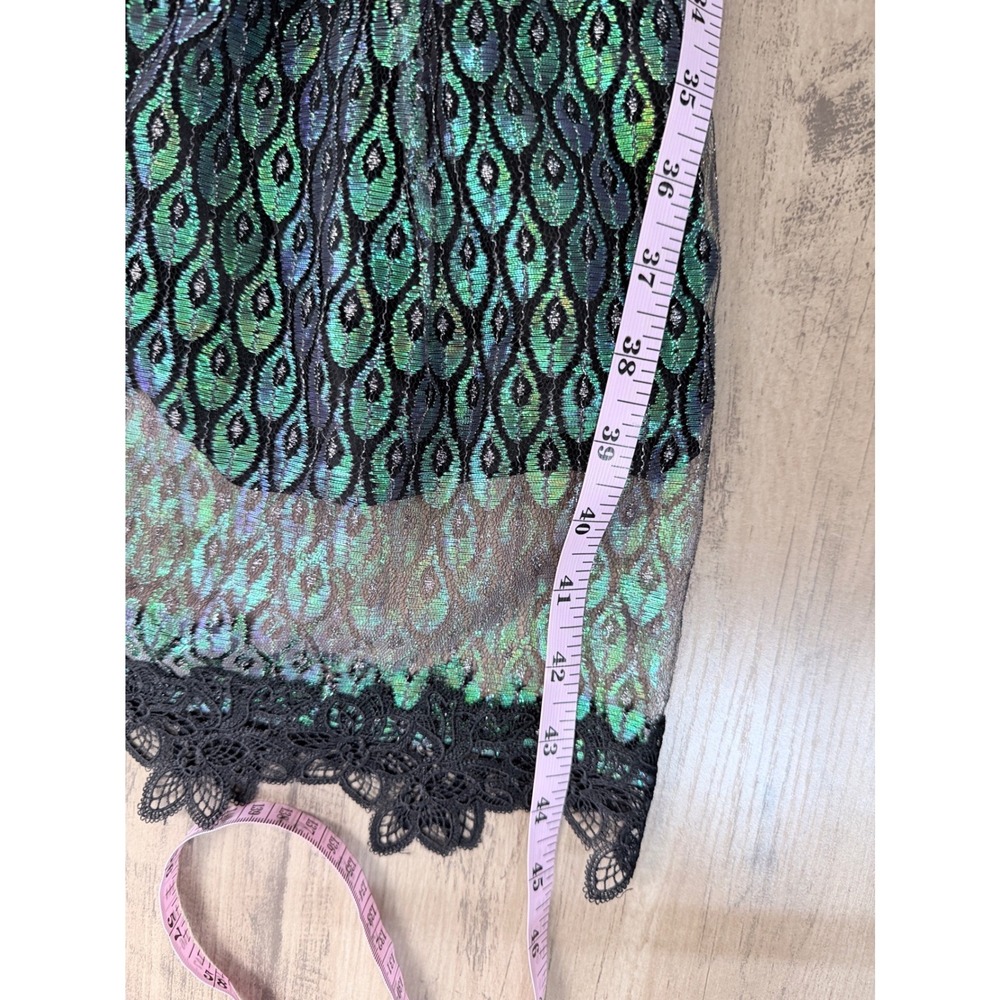 Vintage Inspired Iridescent Peacock Lace Drop Waist Flapper Midi Dress 4 - Picture 9 of 12